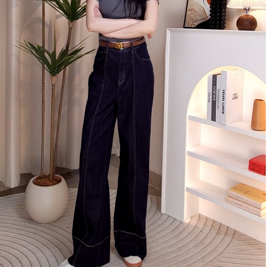 怀旧复古牛仔裤女夏季2025年新款高腰弯刀裤直筒裤阔腿宽松裤子
