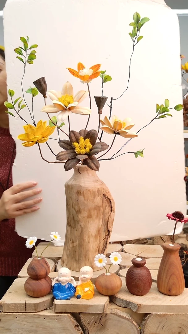 木实木原木花瓶连木带皮一套