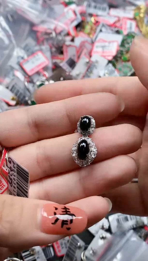 银S925镶嵌戒指翡翠天然A货缅甸翡翠