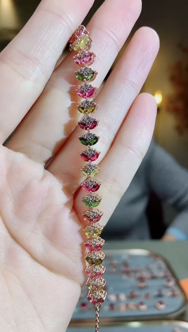 银S925镶嵌手链碧玺手链