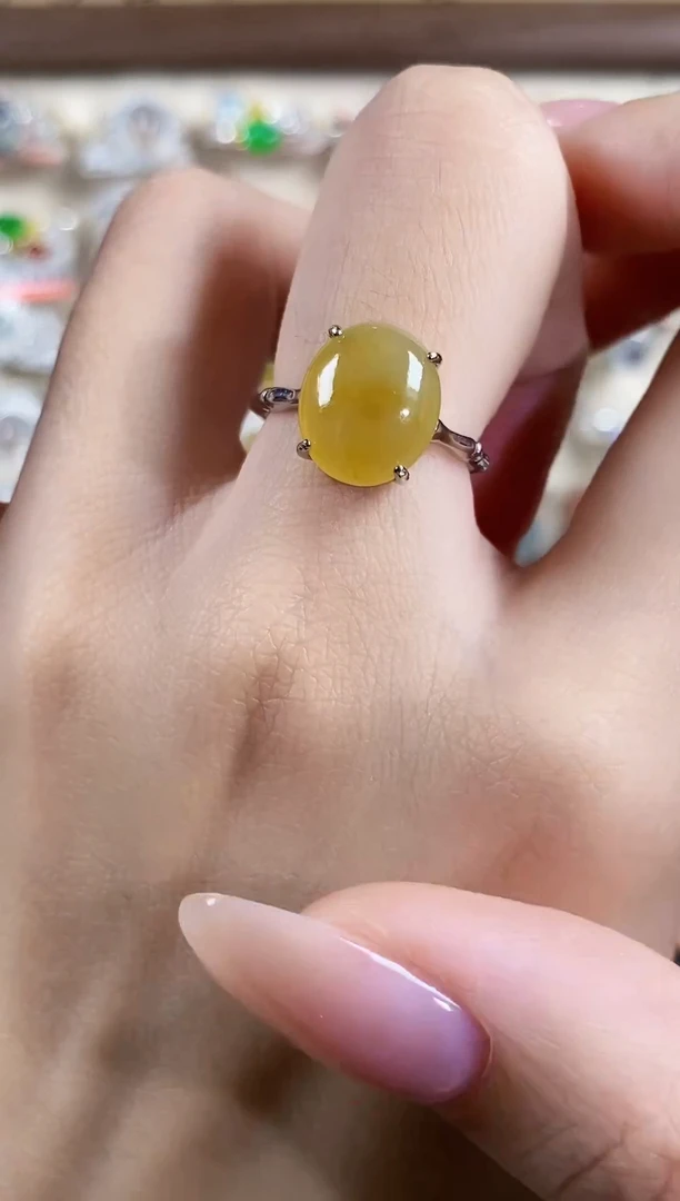 银S925镶嵌戒指翡翠 天然A货翡翠124