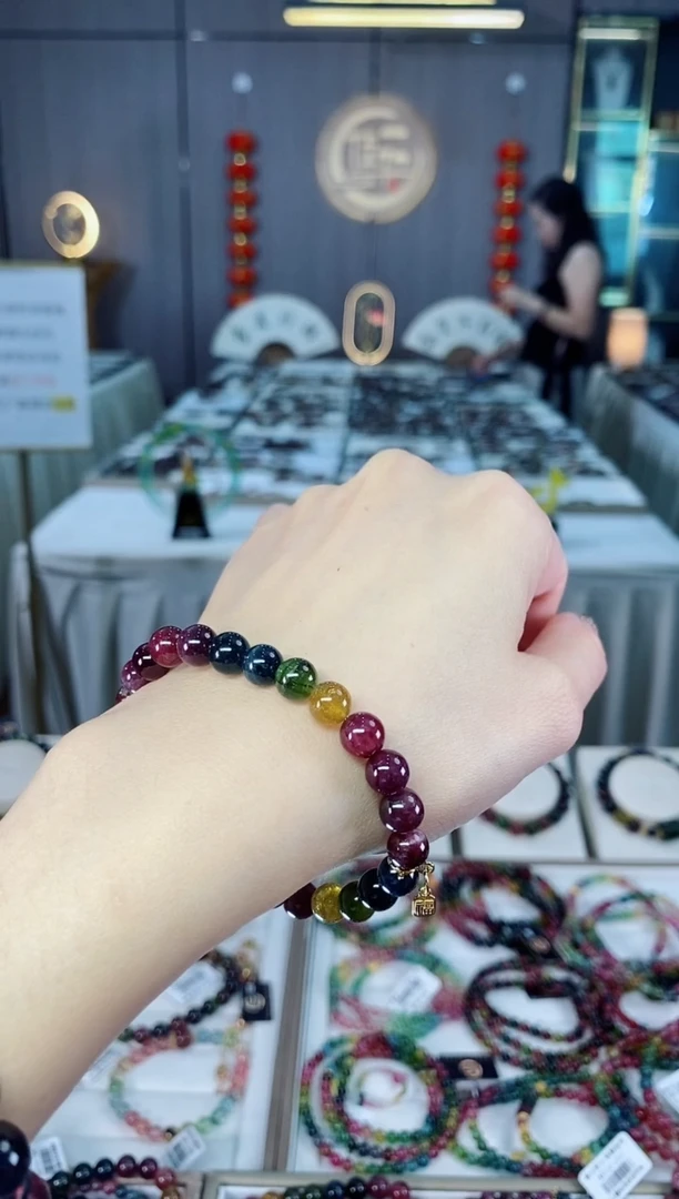 未镶嵌老矿碧玺彩虹单圈手串7mm+碧玺dan多样性发一条