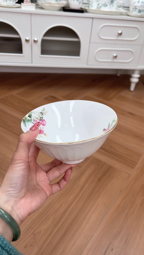 【闪购商品】碗玫瑰高骨骨瓷4个面碗