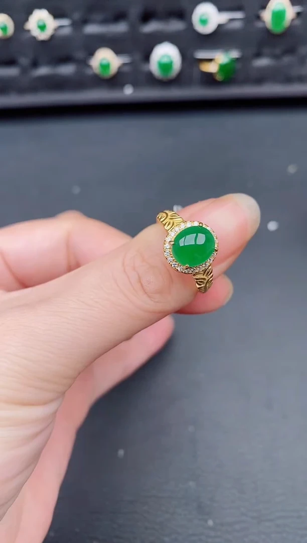 银S925镶嵌戒指翡翠天然a货翡翠203