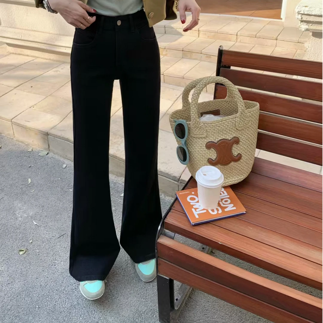 法式水洗长裤外穿牛仔裤百搭低腰阔腿裤春秋直春款显瘦时尚