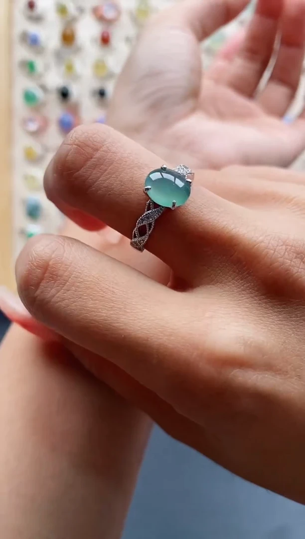 【闪购商品】翡翠戒指银S925镶嵌缅甸天然A货翡翠333 7+