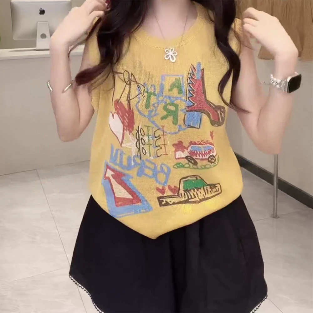 【幻彩织梦】2025夏季新款时尚百搭显瘦针织无袖上衣C5214