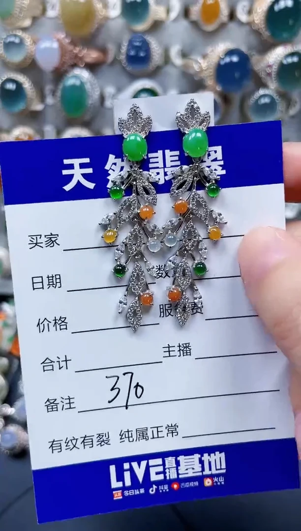 银S925镶嵌翡翠耳饰370