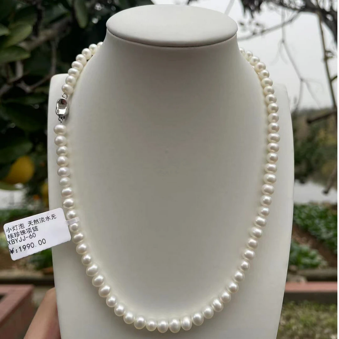 小灯泡s925银天然淡水珍珠无核项链5-6mm