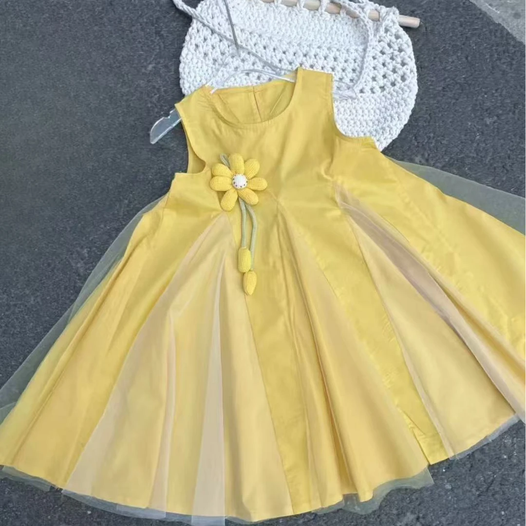 010 【赠送小花不送帽子】女童网纱洋气夏装2025新款儿童立体花裙子