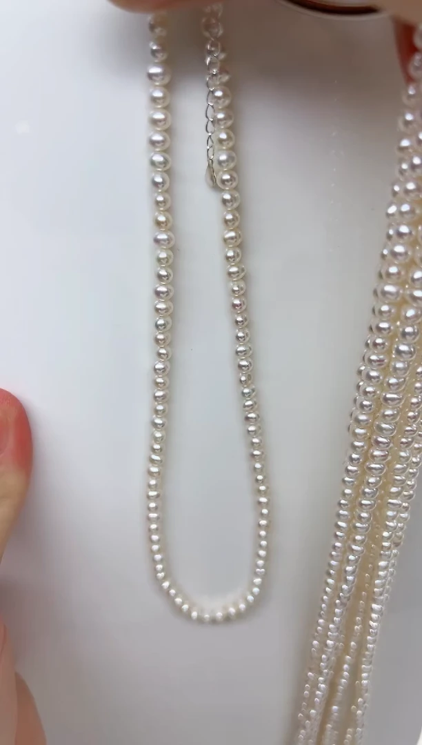 淡水珍珠未镶嵌项链极光白椭圆4-5mm