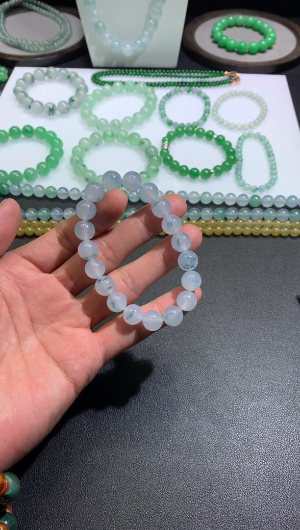 未镶嵌手链翡翠天然缅甸翡翠A货冰飘晴蓝手串卡10mm