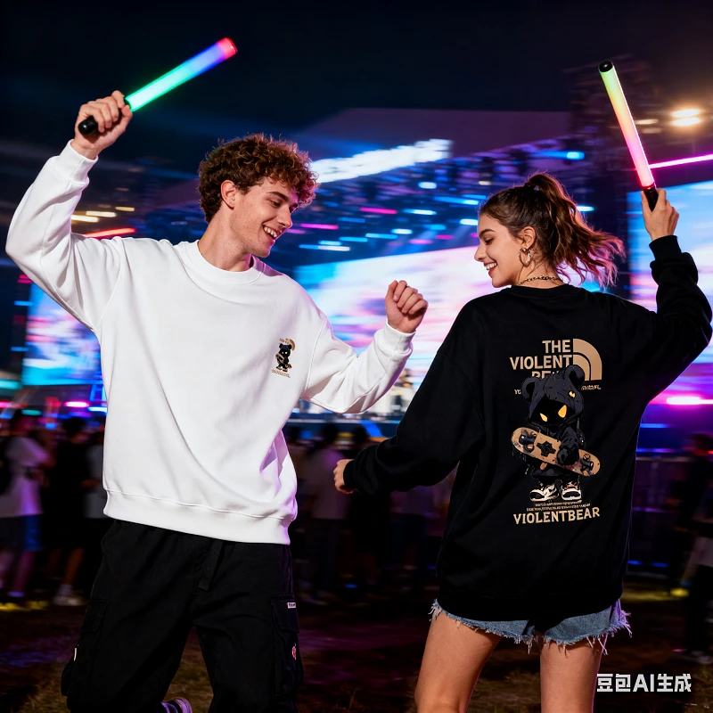 暴力熊男卫衣新款男装秋季爆款2025情侣同款轻奢痞帅长袖上衣