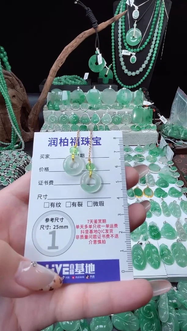 吊坠(不含链)未镶嵌石英质玉（非洲翠）甜甜圈耳钩 8.5