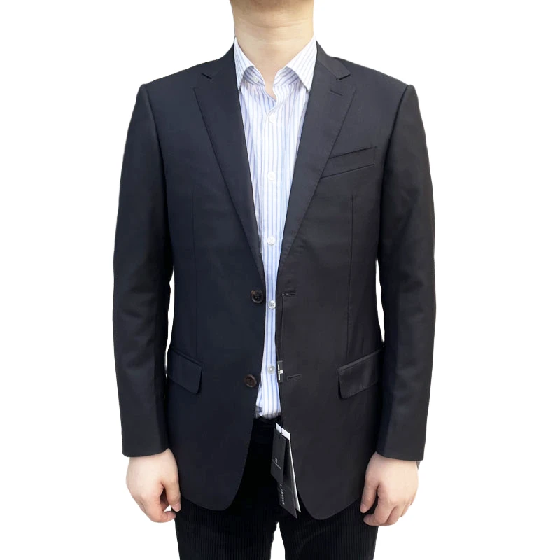 860331 羊毛77.9%桑蚕丝22.1% 春秋新款男士黑色净版羊毛单西高定