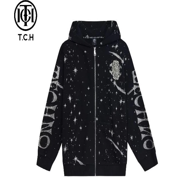 TCH服饰店播-潮牌太空宇宙飞龙烫钻酷炫卫衣女T72C176018