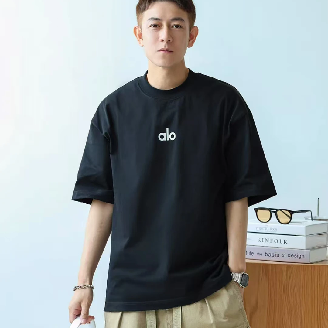 2025款时尚百搭男女同款重磅纯棉丝网印T恤--ALO