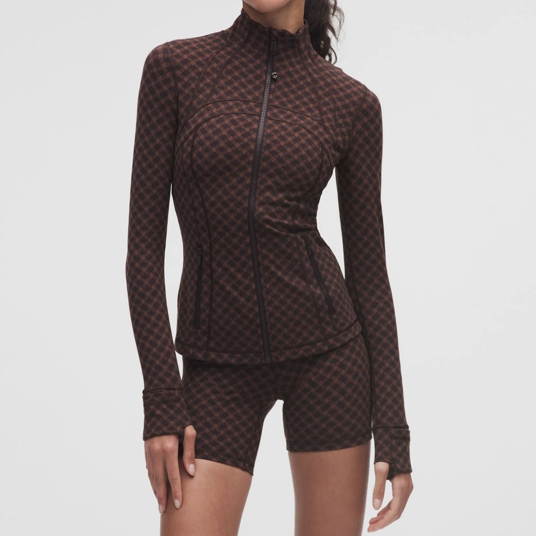 lululemon Define Nulu Jacket立领女士瑜伽外套长款棕色印花