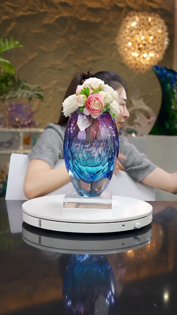 琉璃金红紫蓝色切面花瓶