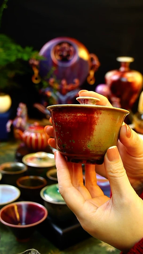 盖碗孤品级原矿高温钧瓷大师纯手工柴烧盖碗