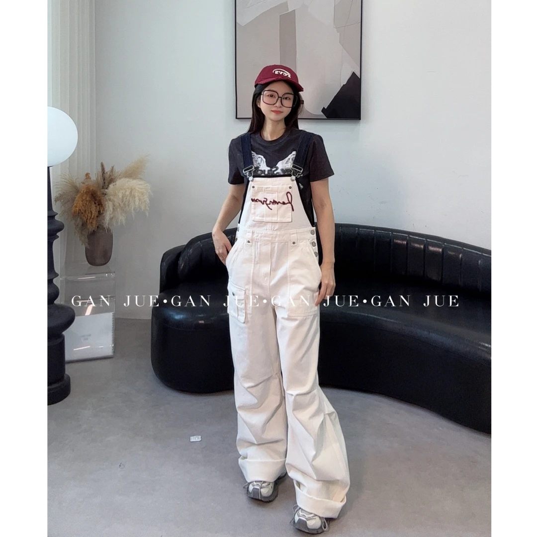 revan设计师品牌 25春 白色牛仔背带裤  ganjue买手店