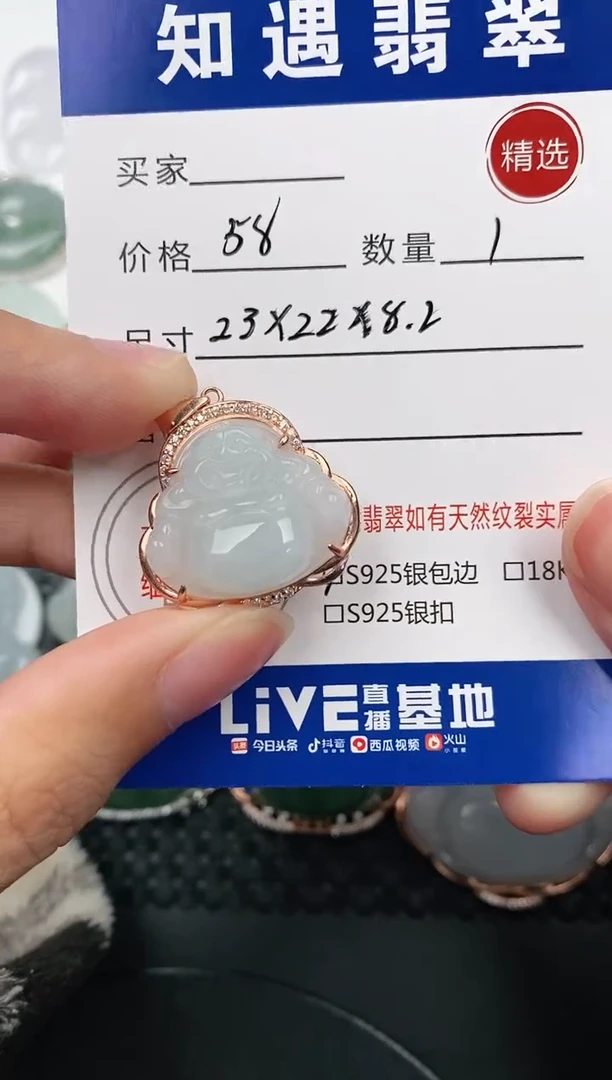 颈饰银S925镶嵌翡翠挂件