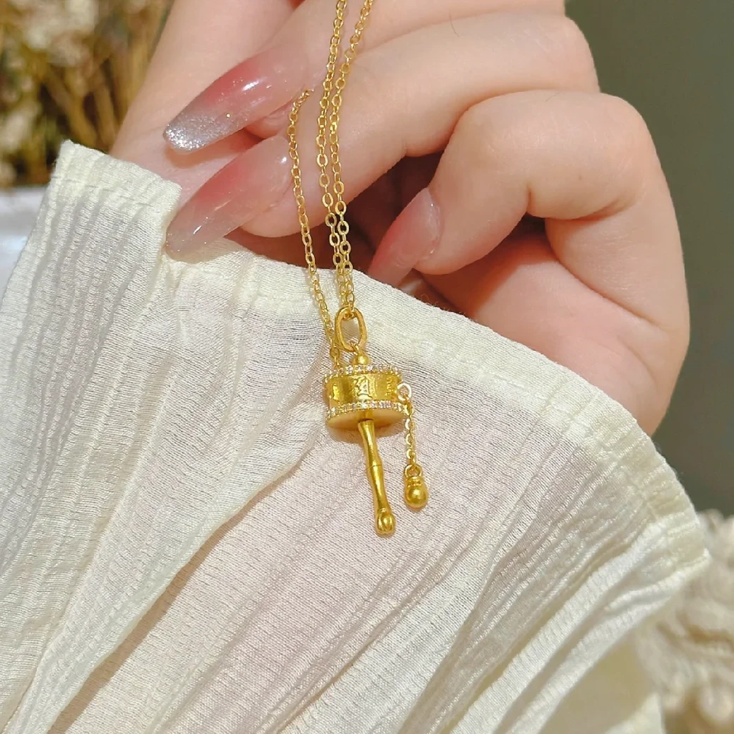 足金999莫桑转经筒黄金吊坠赚金桶纯金项链锁骨链平安夜圣诞礼物