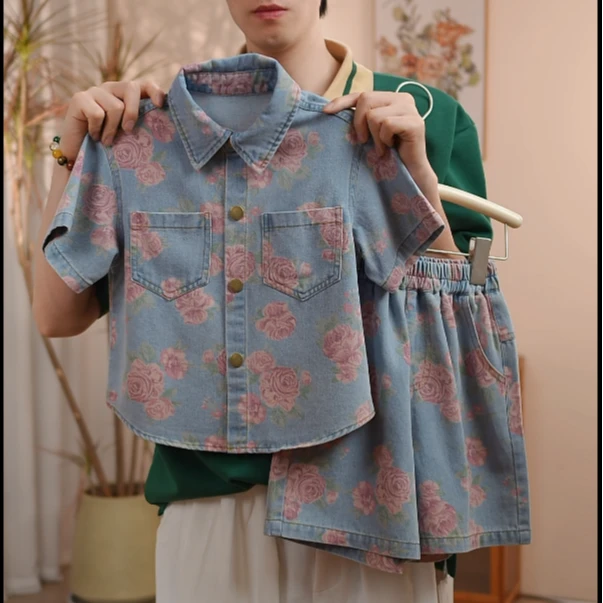 QY儿童套装2025夏季新款儿童韩版时尚洋气休闲清凉牛仔男童两件套