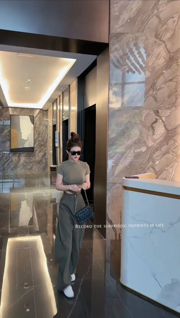 TANGYUAN军绿色美式简约廓形拖地弯刀裤女宽松休闲阔腿工装裤女