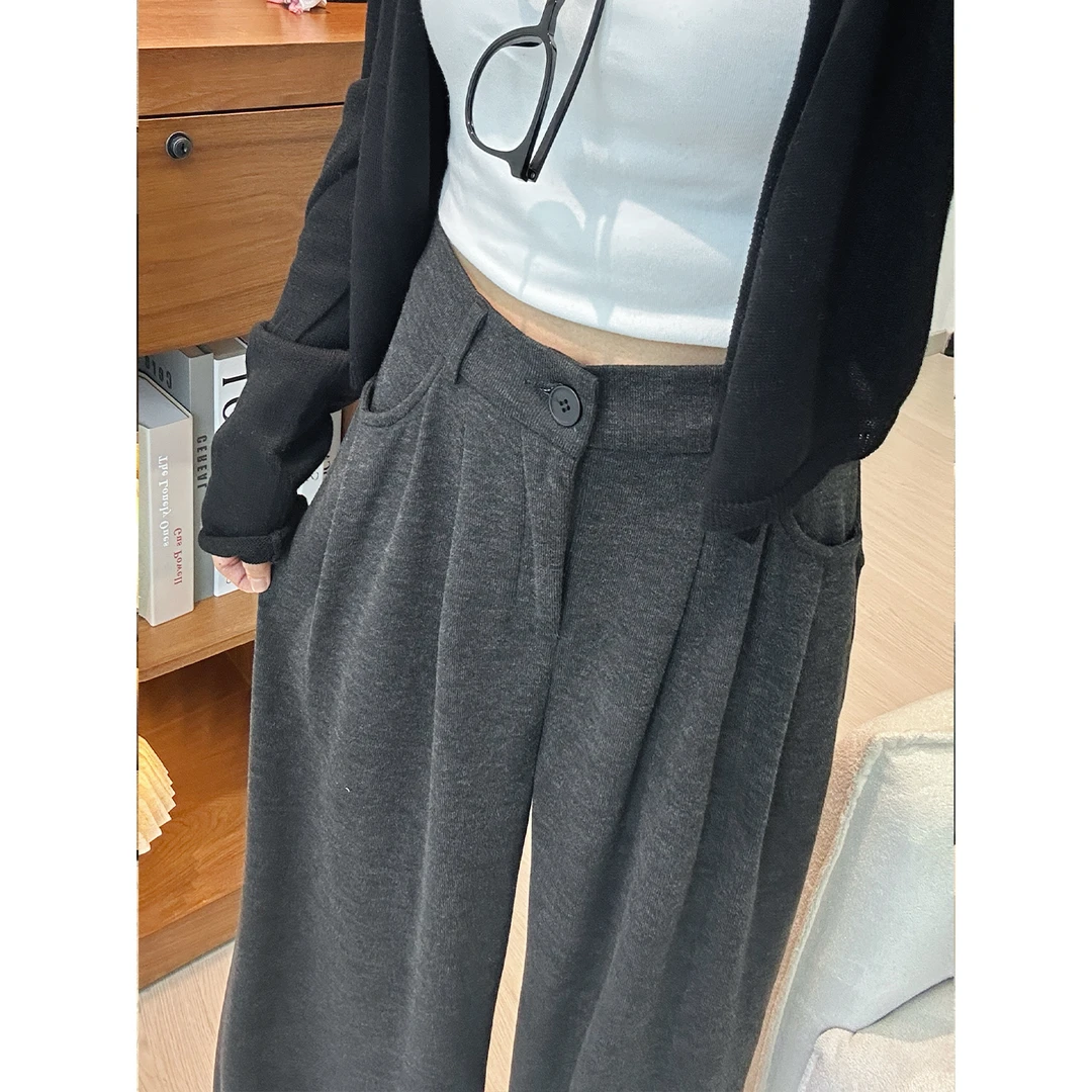 慵懒糯米裤女春秋2025新款高腰垂感山本裤直筒休闲软糯窄版阔腿裤