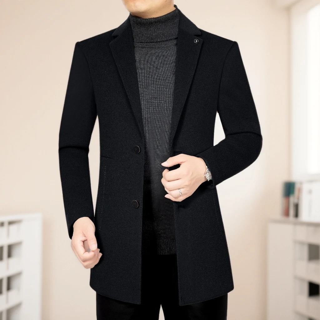 2025新D男双面呢休闲修身中长款高档商务羽绒内胆可拆卸西装上衣