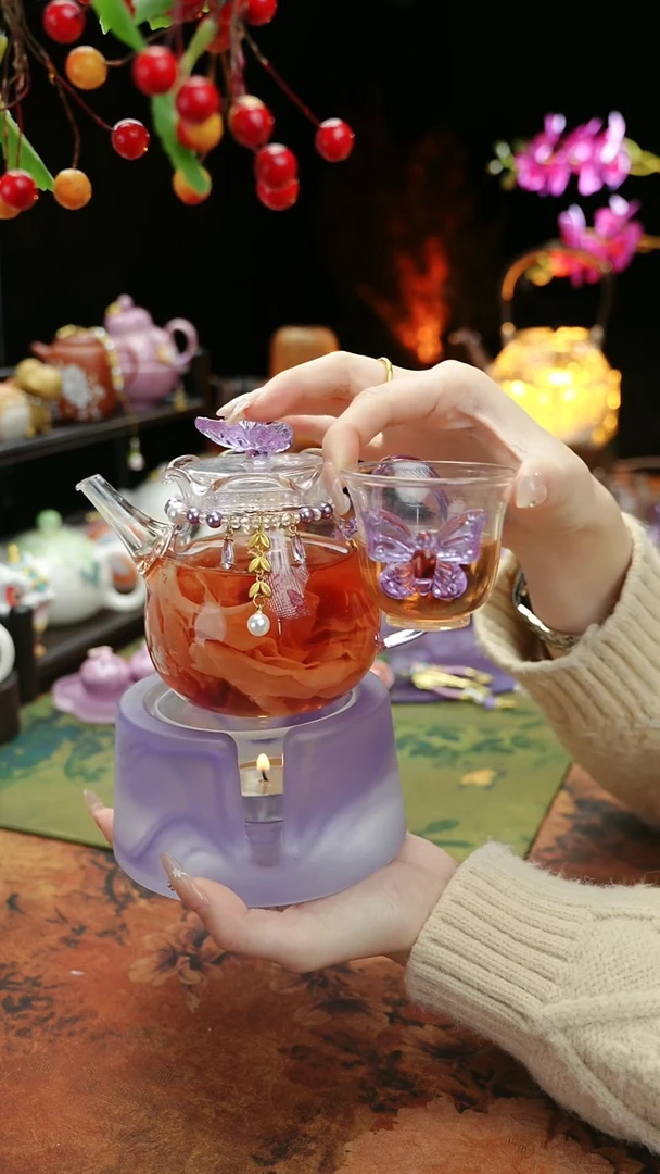 【闪购商品】紫色温茶台+茶壶+链子+杯子