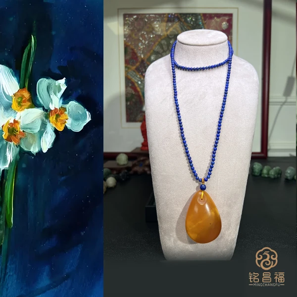 精品天然蜜蜡老蜡水滴吊坠（珠链4mm）923-59