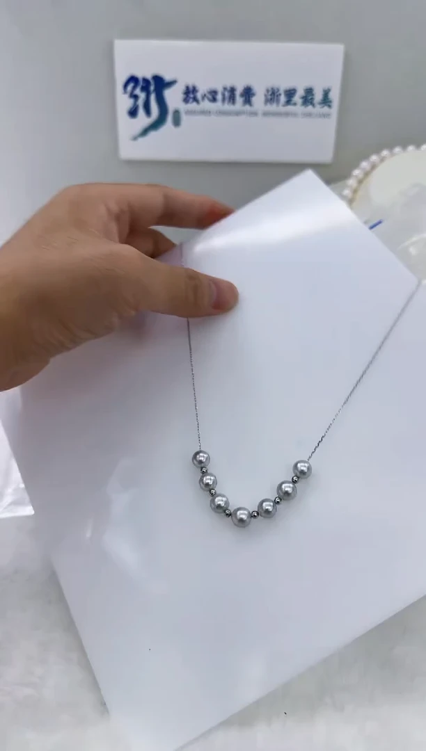 银S925镶嵌海水珍珠DA 灰珠微笑7 y318