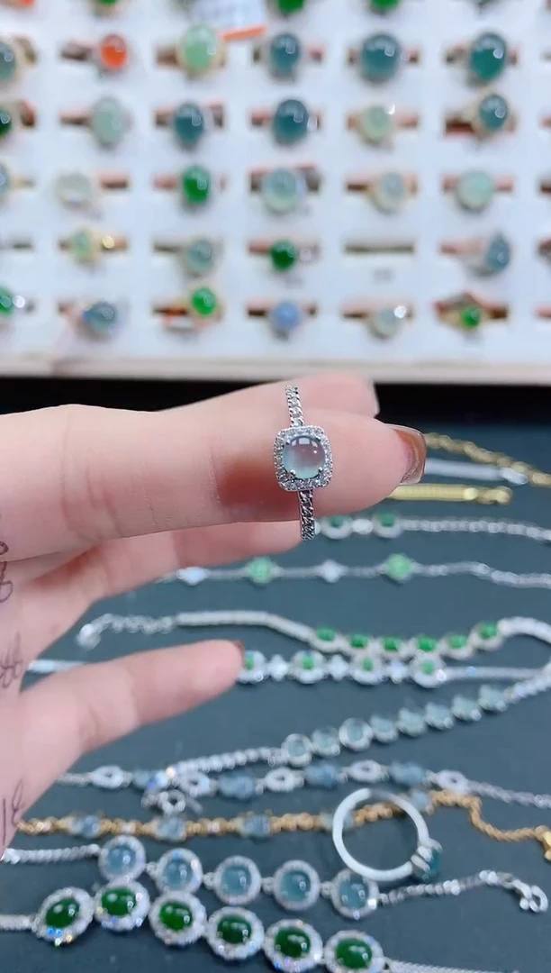 银S925镶嵌戒指翡翠天然翡翠