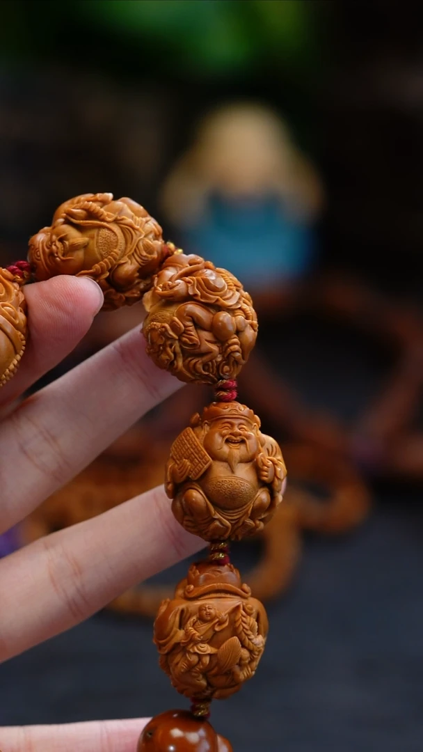 吊坠橄榄核孒*骑兽双童子财神