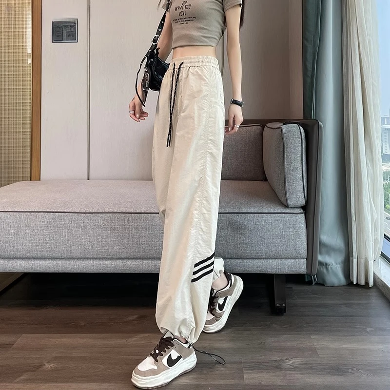 冰丝运动裤女2025夏季薄款小个子美式高腰显瘦束脚登山速干工装裤