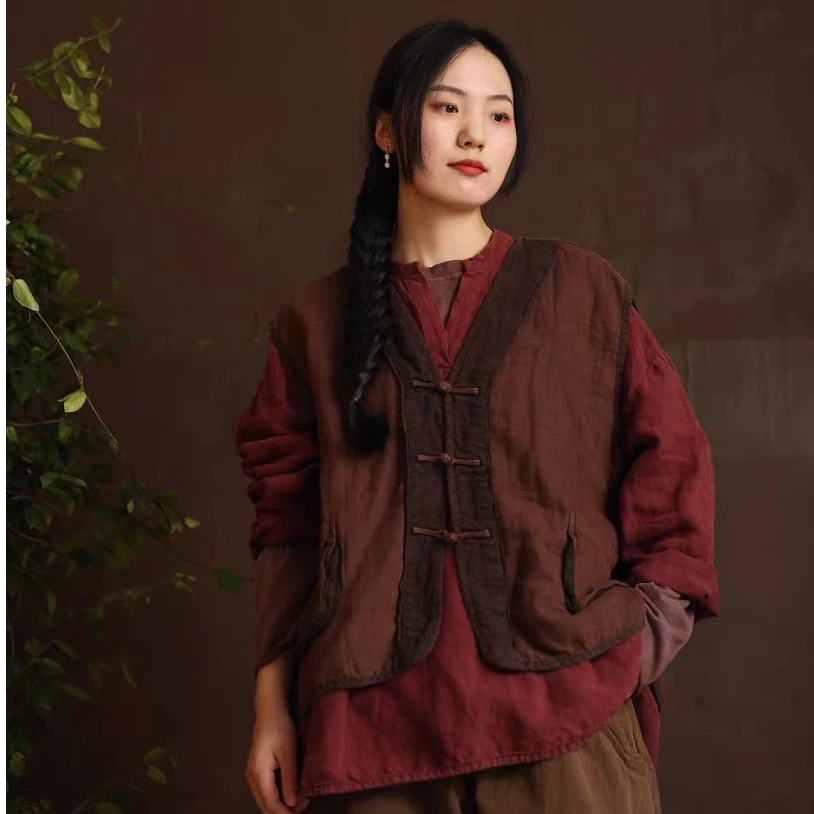 衣路走来-原创设计手工盘扣亚麻拼接马甲37768