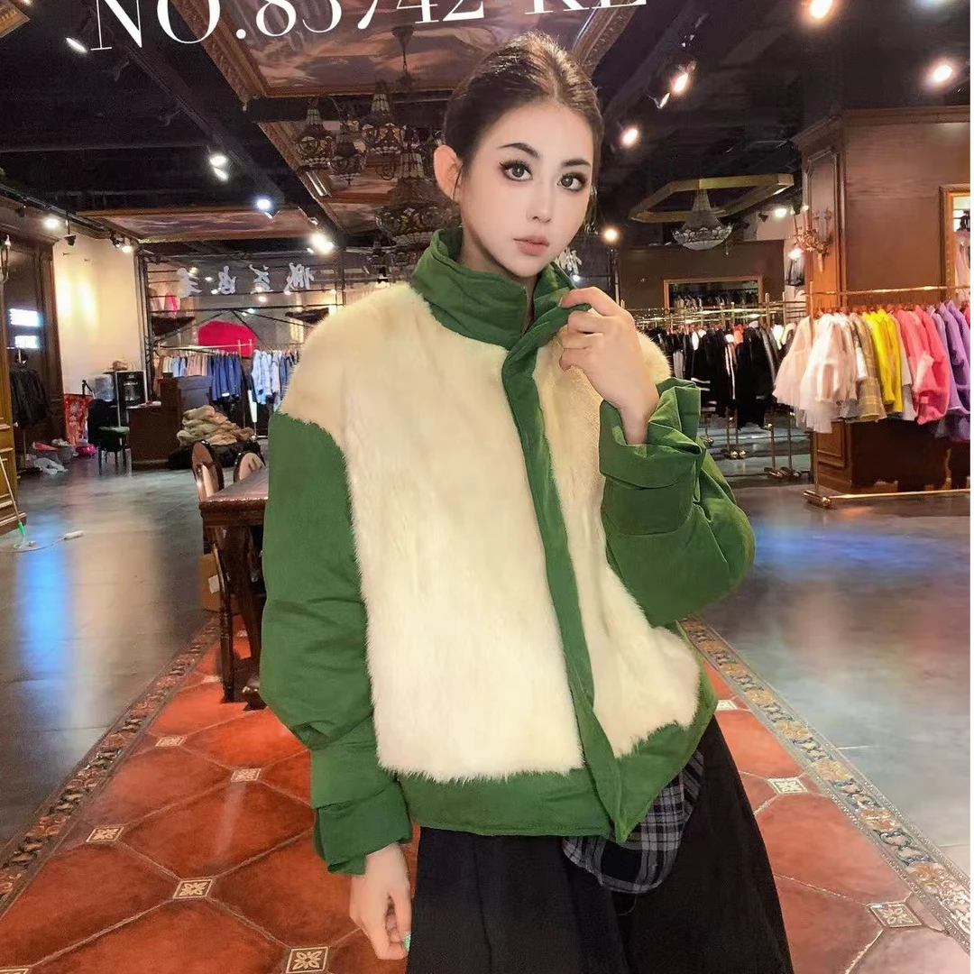 【83742-KE】2025新款时尚百搭鹅绒服配水貂皮草外套