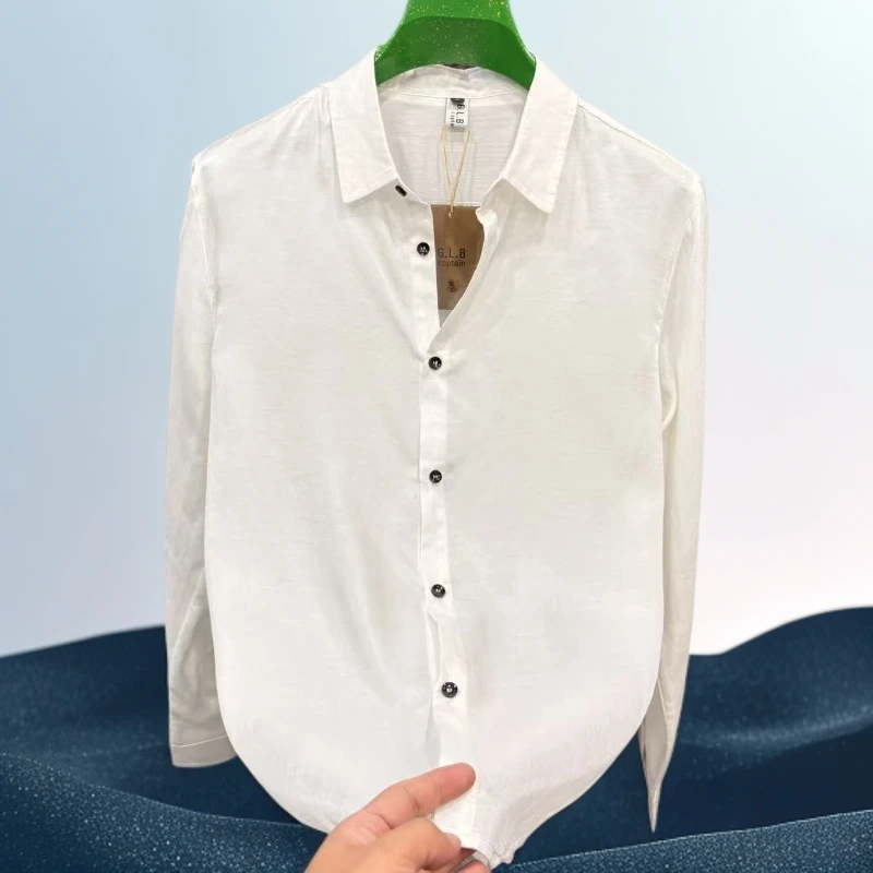 88156秋季新款男士纯色薄款修身纽扣衬衫时尚百搭高级感