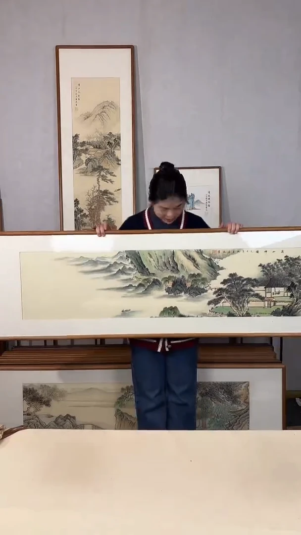 国画手绘*溪山神韵*52*172cm带框发货