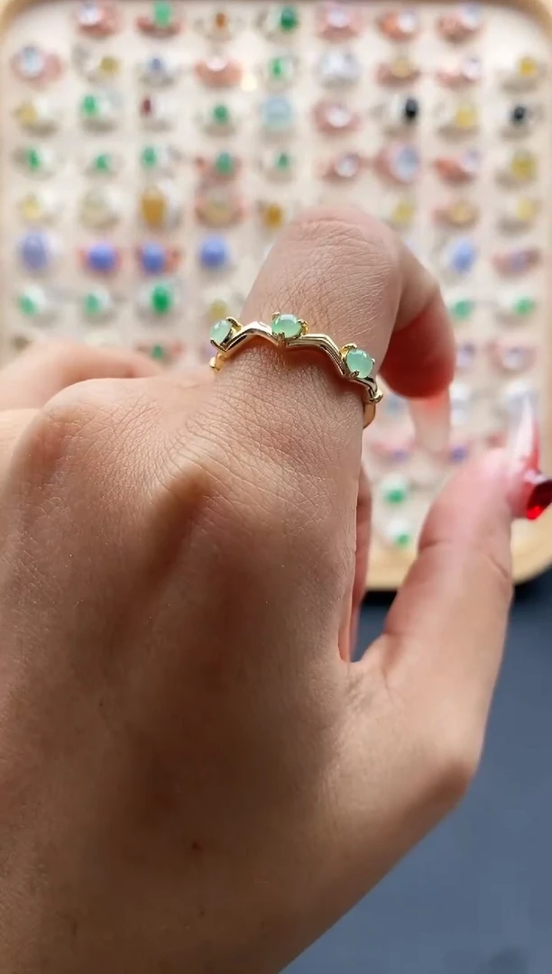 【闪购商品】翡翠戒指银S925镶嵌缅甸天然A货翡翠222 6+5