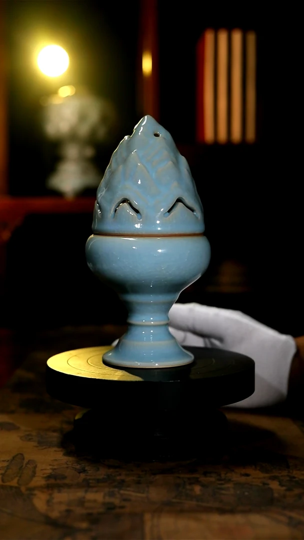 原矿天蓝釉博山炉