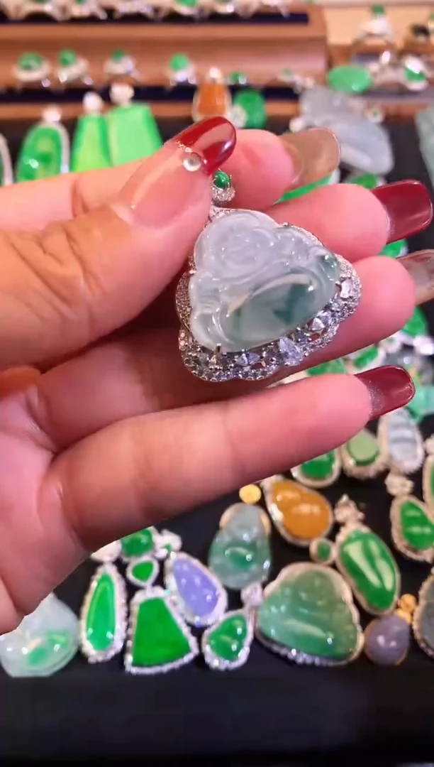 【闪购商品】翡翠颈饰银S925镶嵌缅甸天然A货翡翠