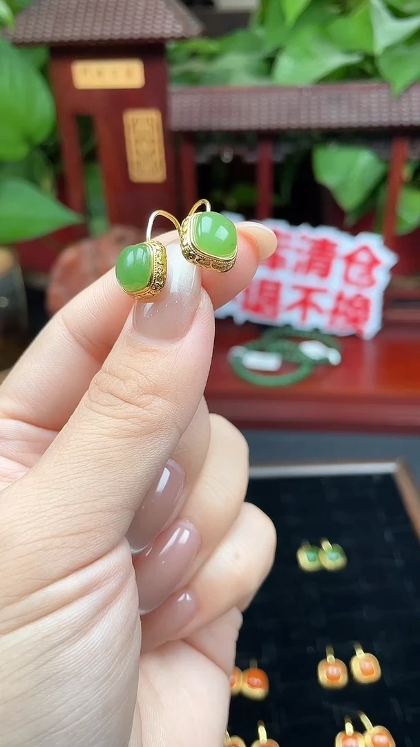 银S925镶嵌和田玉耳饰耳饰xb18多样性发其一