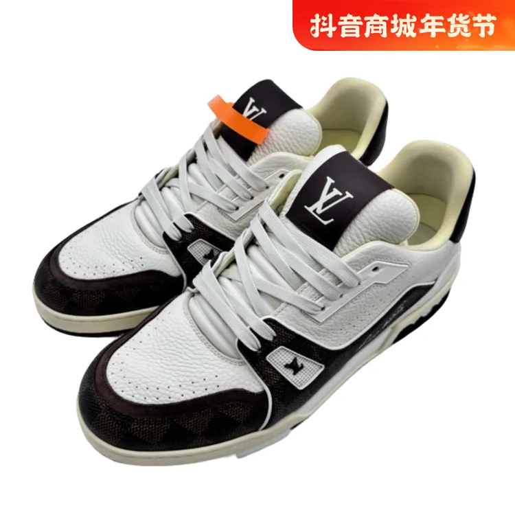 LV/7.5码41.5码/白棕棋盘格拼接trainer板鞋/98新/vv875