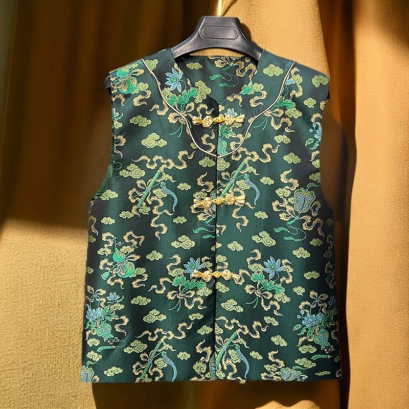 新中式宋锦提花网红马甲背心女2025秋季新款国风坎肩复古马夹上衣