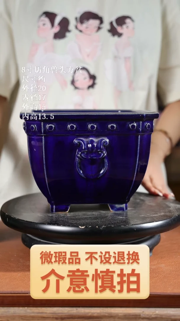 8寸切角兽头方盆  441