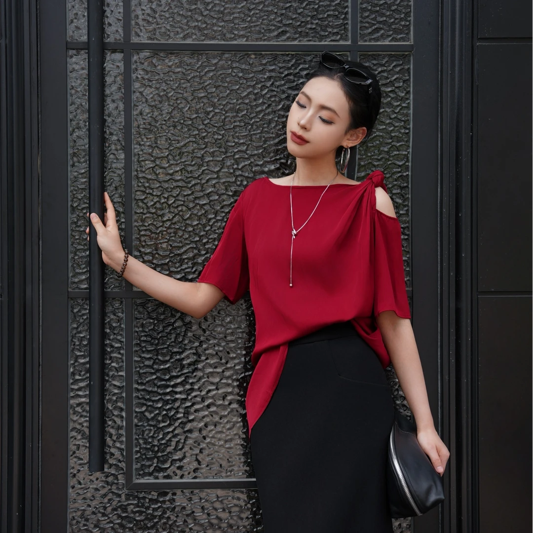 POPULARYW【百卉含英】Z·R上品屋 气质不规则扭结设计感小众上衣