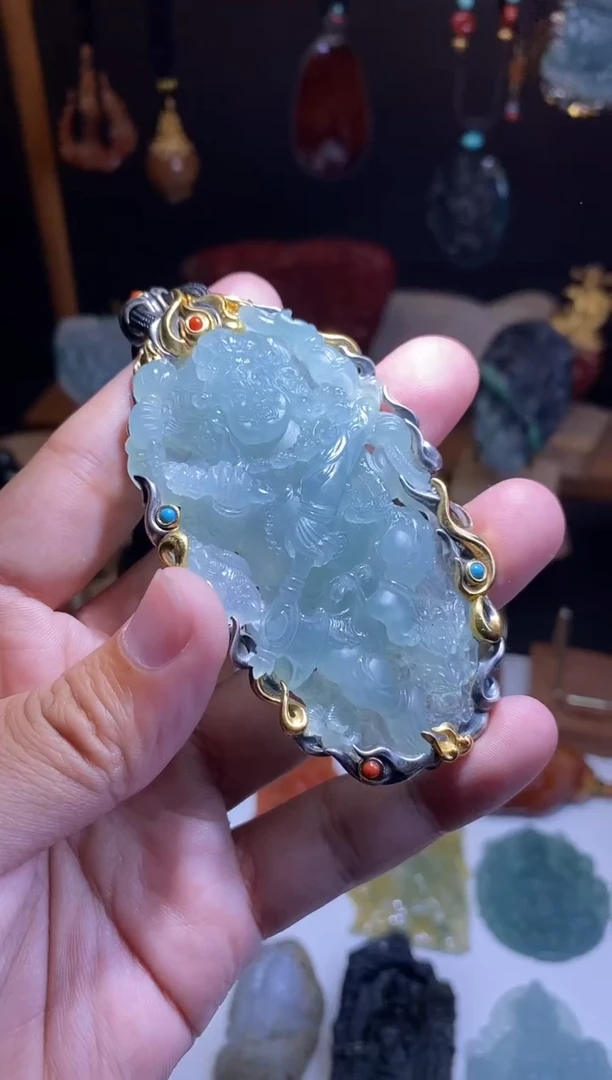 颈饰银S925镶嵌翡翠智*翡翠